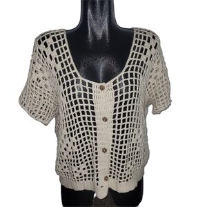 Crochet Button-Up Short Sleeve Top